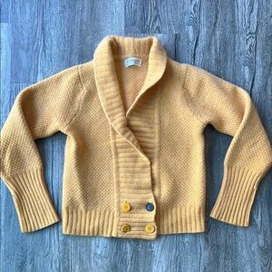 Johnstons of Elgin Cardigan Orange Cashmere Textured Collared Sweater Size Small